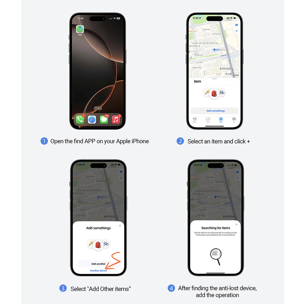 Acefast SmartTag S1 para Series iOS, Set de 4 piezas, Gris