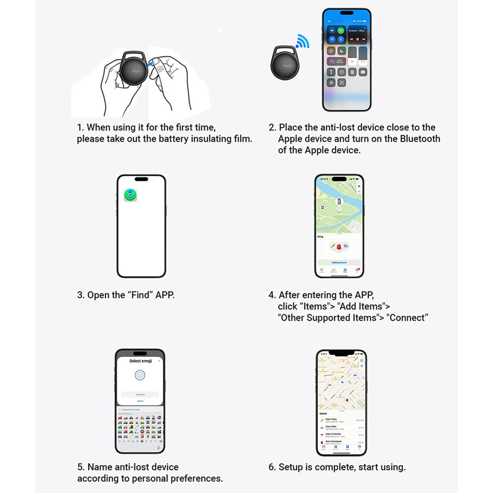 Acefast SmartTag S2 para Series iOS, Set de 4 piezas, Negro