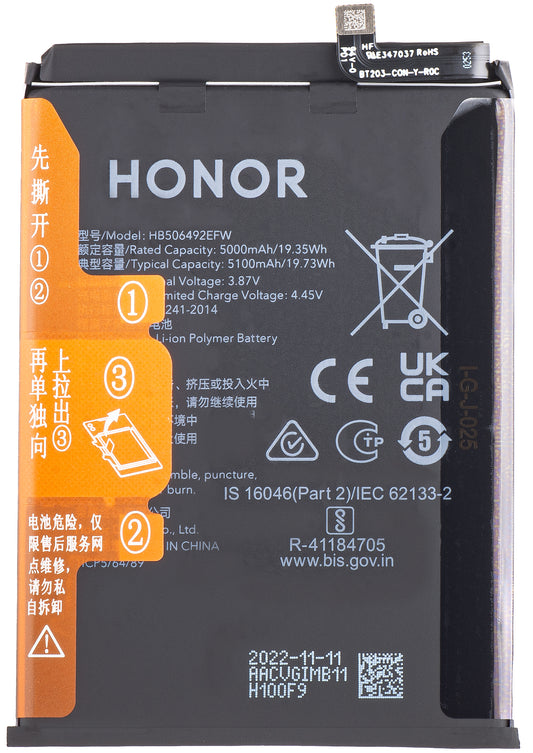 Batería Honor Magic5 Lite, HB506492EFW, Service Pack 0235AEMV