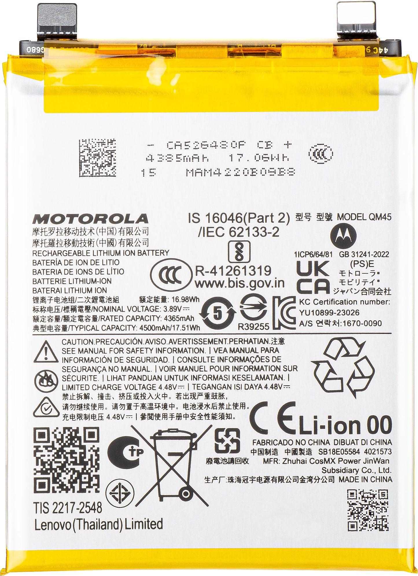 Batería Motorola Edge 50 Pro, QM45, Service Pack SB18E05583