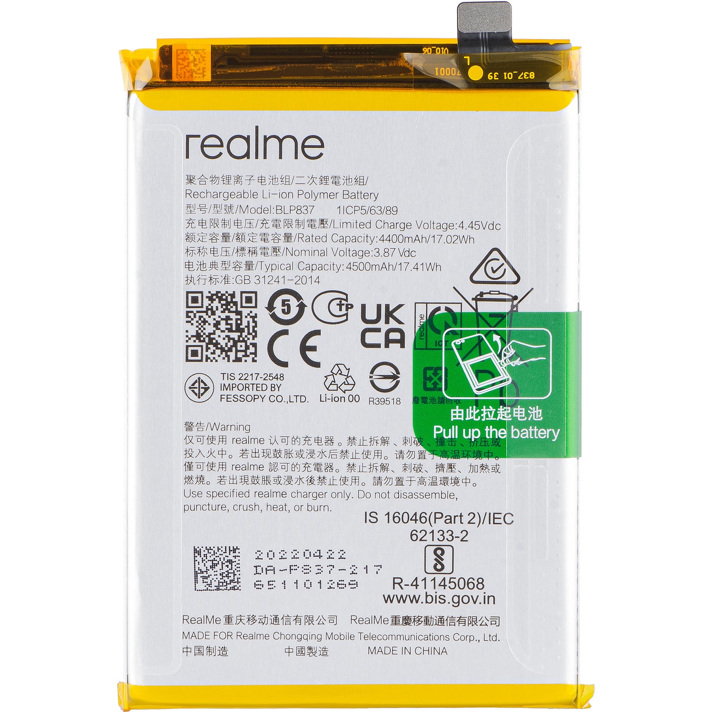 Batería Realme 9 Pro+ / 8 Pro, BLP837, Service Pack 4906818