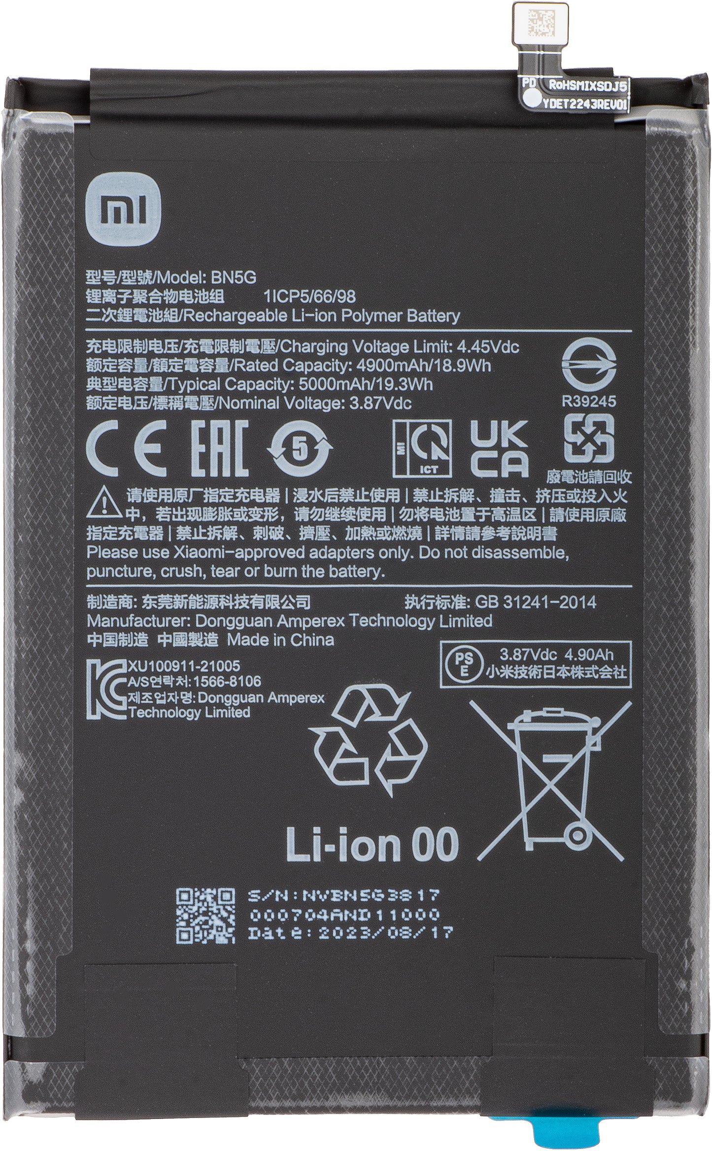 Batería Xiaomi Redmi Redmi 10A/10C, BN5G, Service Pack 46020000B31G