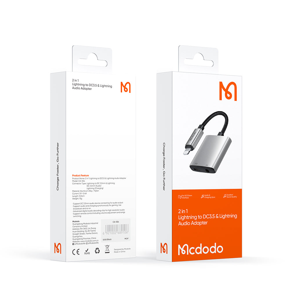 Adaptador de Audio Lightning - Lightning / 3.5mm McDodo CA-5540 Wales, Gris