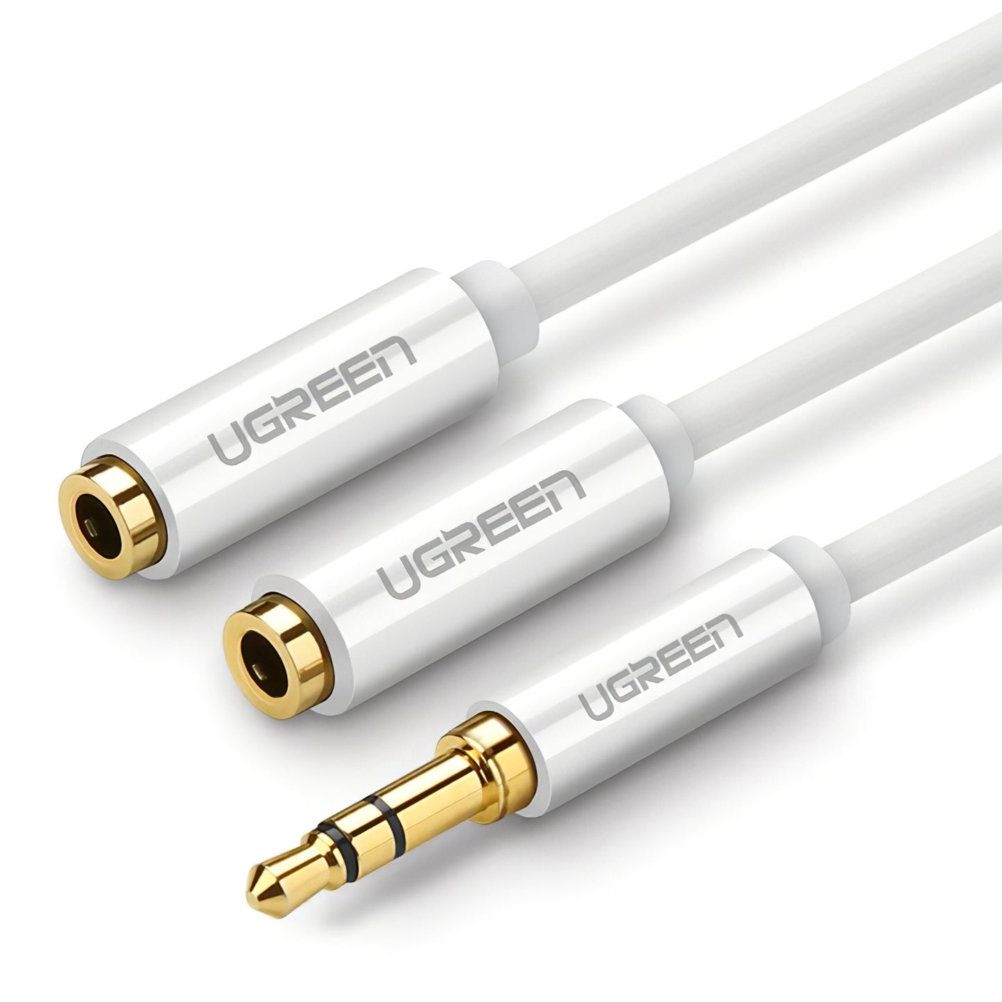 Adaptador Audio Splitter 3.5mm - 2 x 3.5mm UGREEN AV123 2in1, 0.25m, Blanco