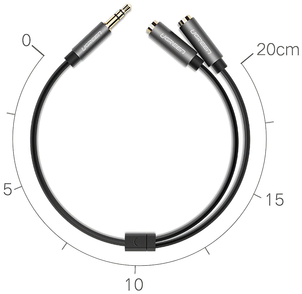 Adaptador Audio Splitter 3.5mm - 2 x 3.5mm UGREEN AV123 2in1, 0.2m, Gris