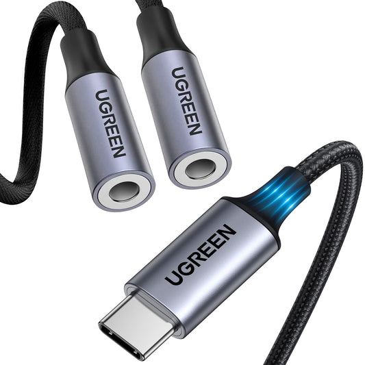 USB-C Audio Splitter Adapter USB-C - 2 x 3.5mm UGREEN AV144 2in1, 0.20m, Grey