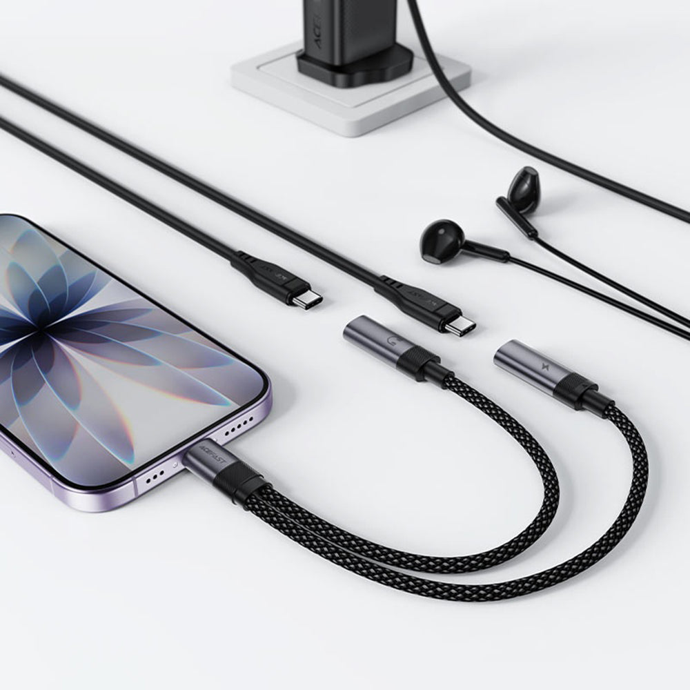Adaptador de Audio USB-C - 2 x USB-C Acefast J14, Negro