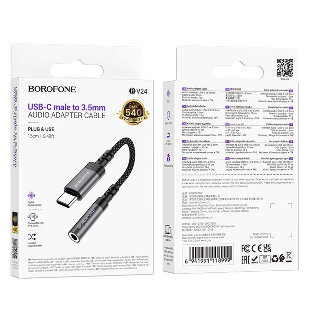 Adaptador de Audio USB-C - 3.5mm Borofone BV24, Gris