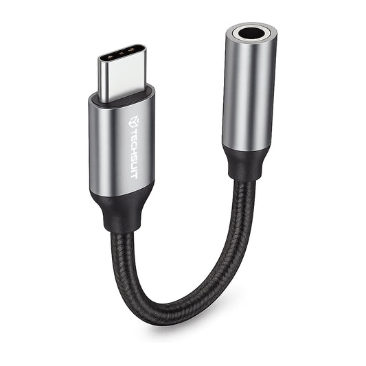 Adaptador de Audio USB-C - 3.5mm Techsuit AC12 FuseXound, Gris, Set de 2 piezas