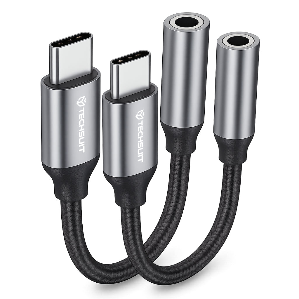 Adaptador de Audio USB-C - 3.5mm Techsuit AC12 FuseXound, Gris, Set de 2 piezas
