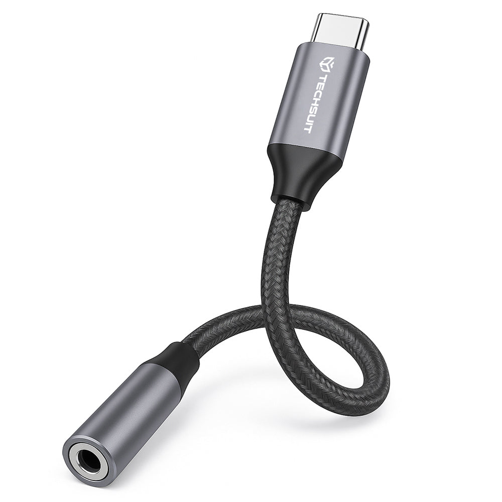 Adaptador de Audio USB-C - 3.5mm Techsuit AC12 FuseXound, Gris, Set de 2 piezas