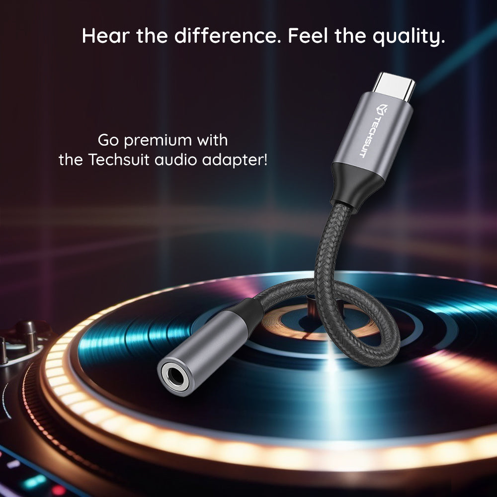 Adaptador de Audio USB-C - 3.5mm Techsuit AC12 FuseXound, Gris, Set de 2 piezas