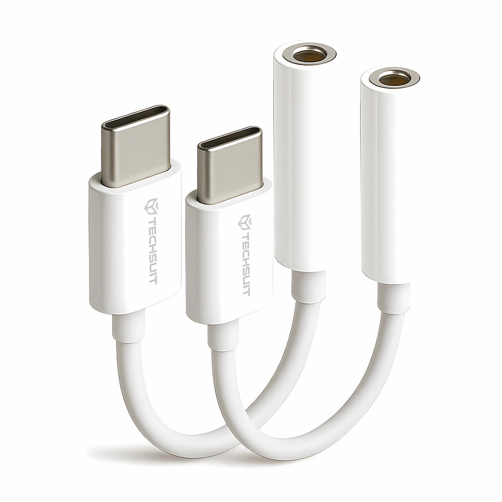 Adaptador de Audio USB-C - 3.5mm Techsuit AC18 MusicBox, Blanco, Set de 2 piezas