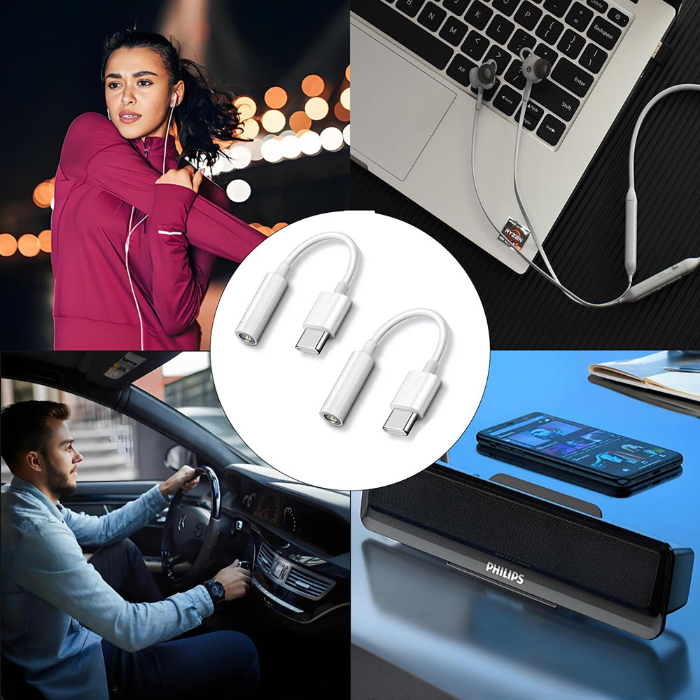 Adaptador de Audio USB-C - 3.5mm Techsuit AC18 MusicBox, Blanco, Set de 2 piezas