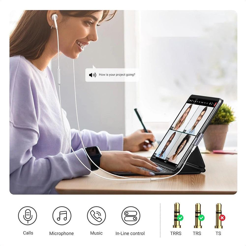 Adaptador de Audio USB-C - 3.5mm UGREEN CM460 (20194) Angulado, Gris