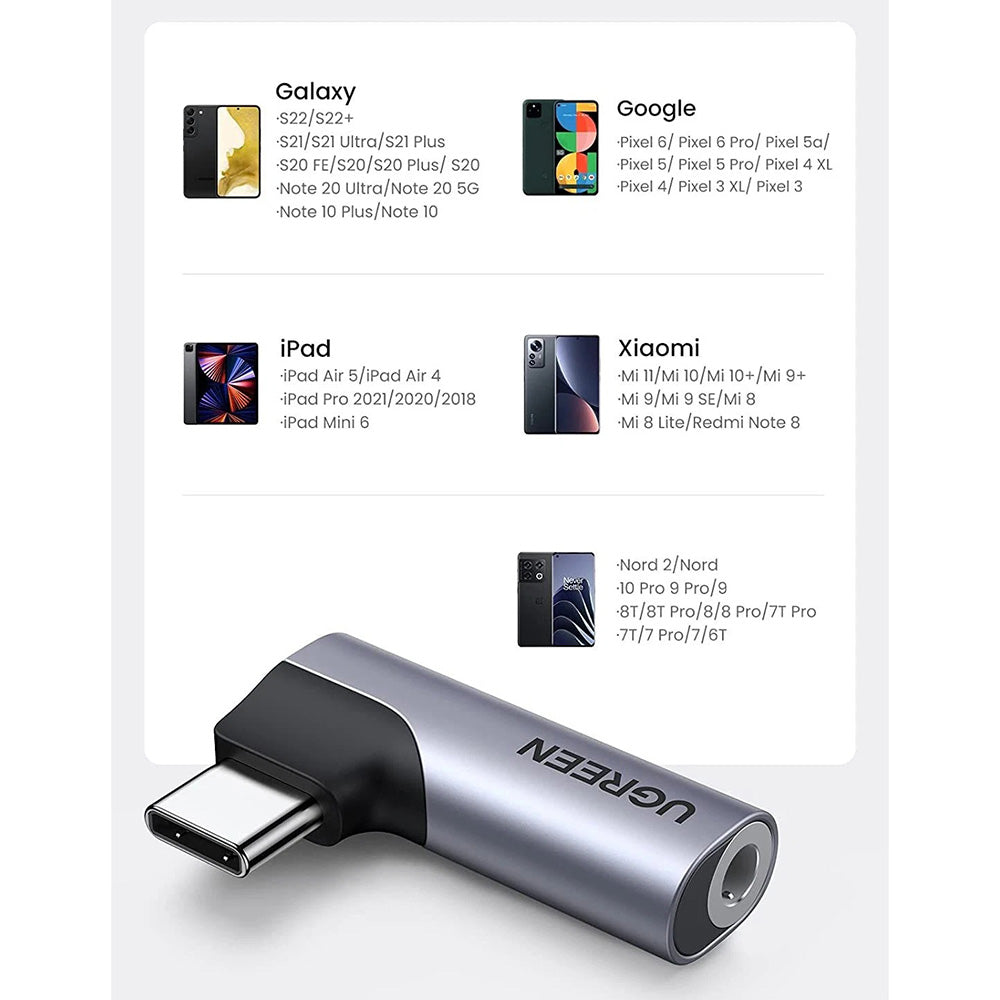 Adaptador de Audio USB-C - 3.5mm UGREEN CM460 (20194) Angulado, Gris