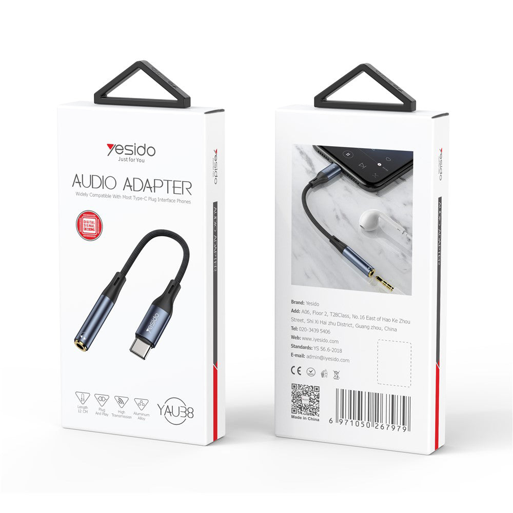 Adaptador de Audio USB-C - 3.5mm Yesido YAU38, Negro