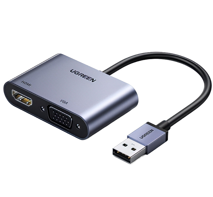 Adaptador de Video UGREEN CM449, USB-A - HDMI / VGA, 1080P, Gris