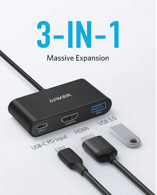 Adaptador de Audio y Video USB-C - USB-C / HDMI / USB-A Anker PowerExpand, Negro A8339HA1