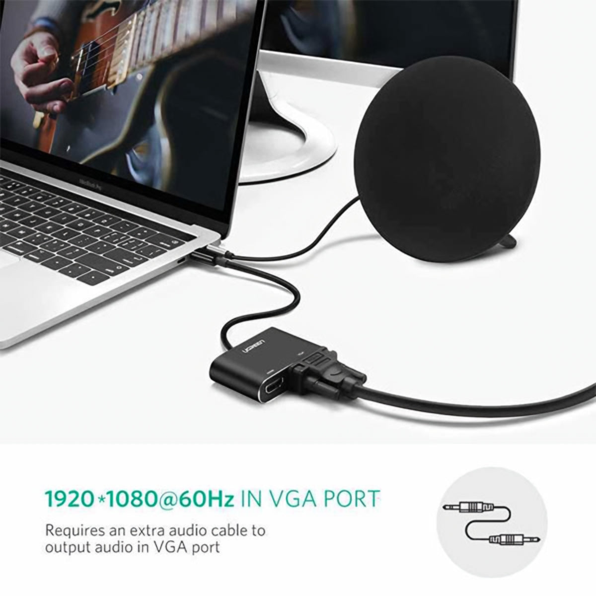 Adaptador de Video UGREEN CM449, USB-A - HDMI / VGA, 1080P, Gris