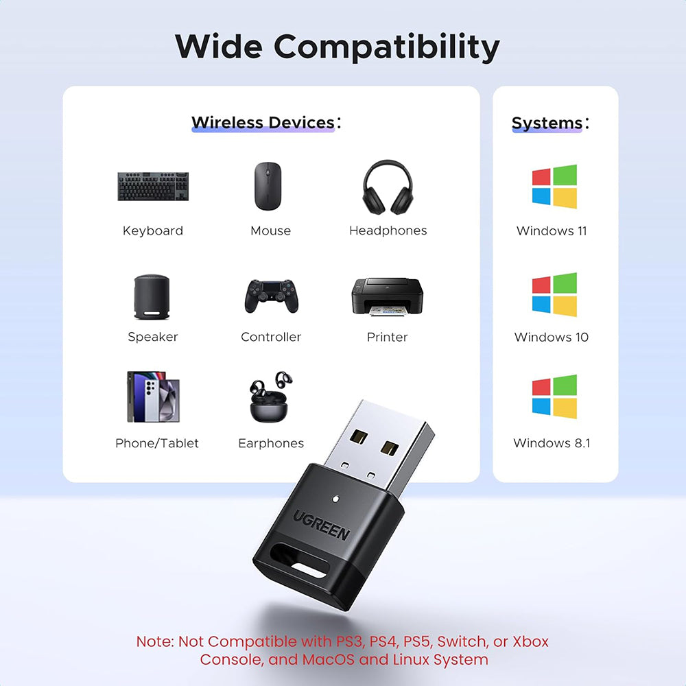 Adaptador Bluetooth USB UGREEN CM748 (45134), Negro