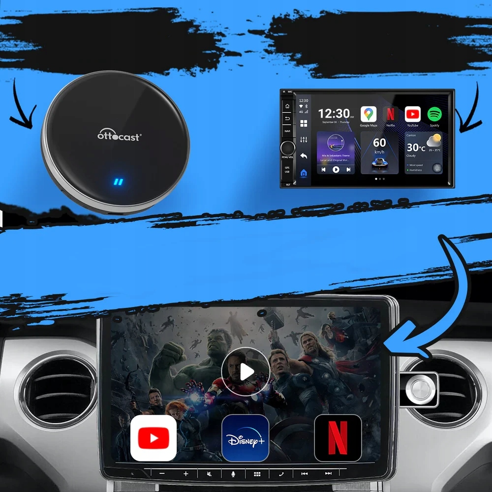 Adaptador Carplay / Android Auto Wireless Ottocast OttoAibox P3 Lite para Apple iPhone / Serie Android