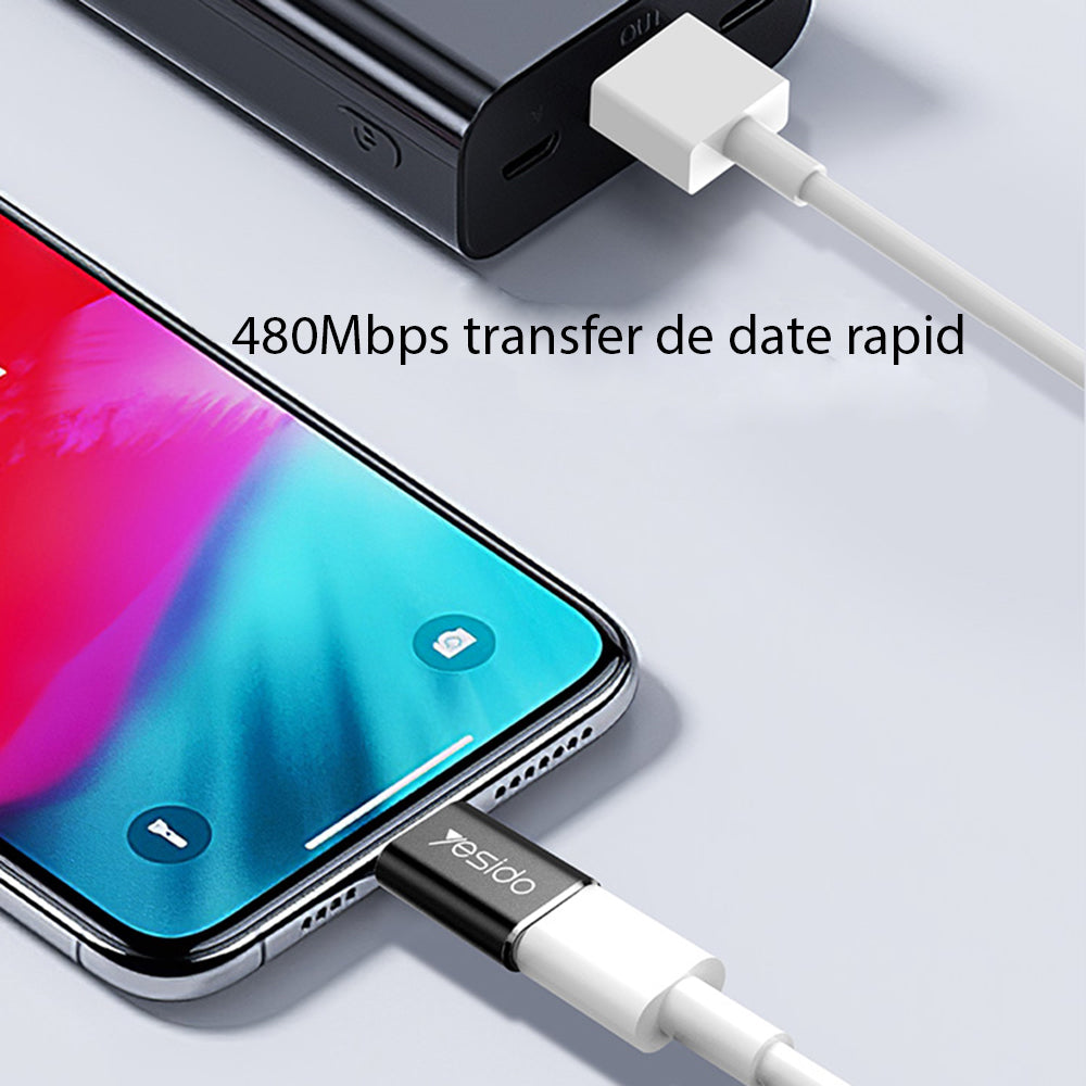Adaptador de Datos y Carga USB-C - Lightning Yesido GS03, Negro