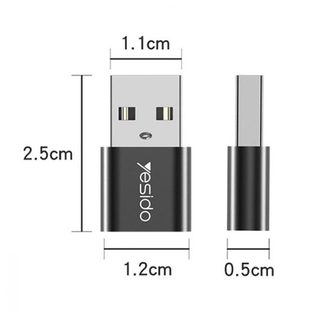 Adaptador de Datos y Carga USB-C - USB-A Yesido GS09, Negro