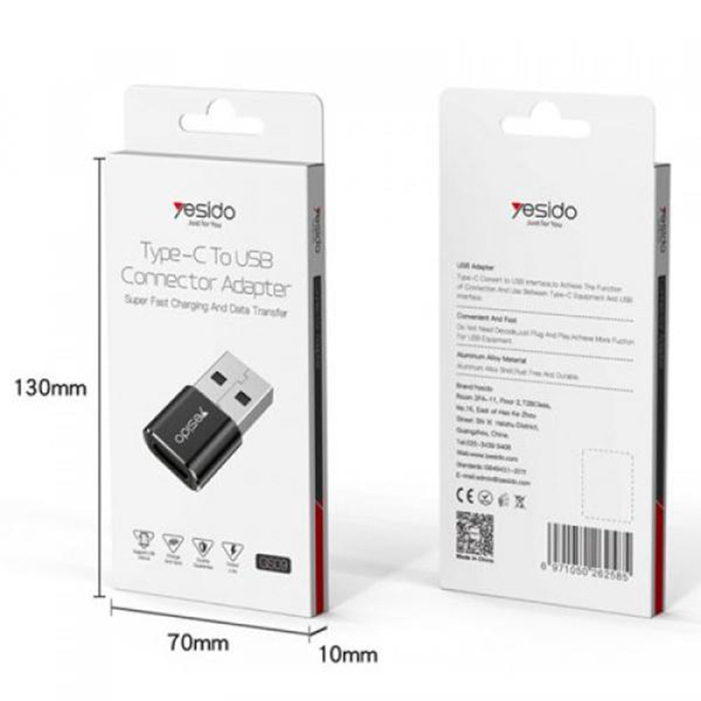 Adaptador de Datos y Carga USB-C - USB-A Yesido GS09, Negro