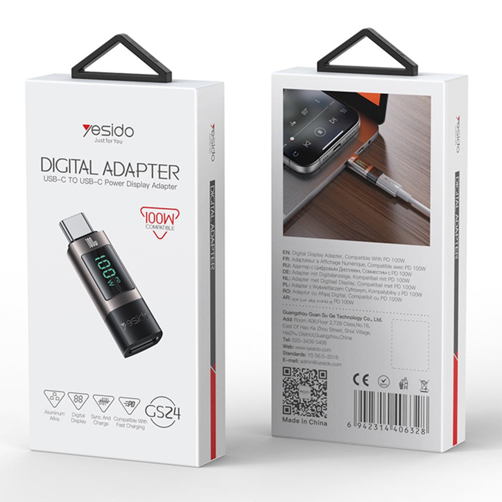 Adaptador de Datos y Carga USB-C - USB-C Yesido GS24 Display, Gris
