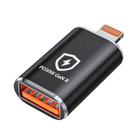 Adaptador OTG Lightning - USB-A Techsuit A6 HyperPort, Negro Naranja