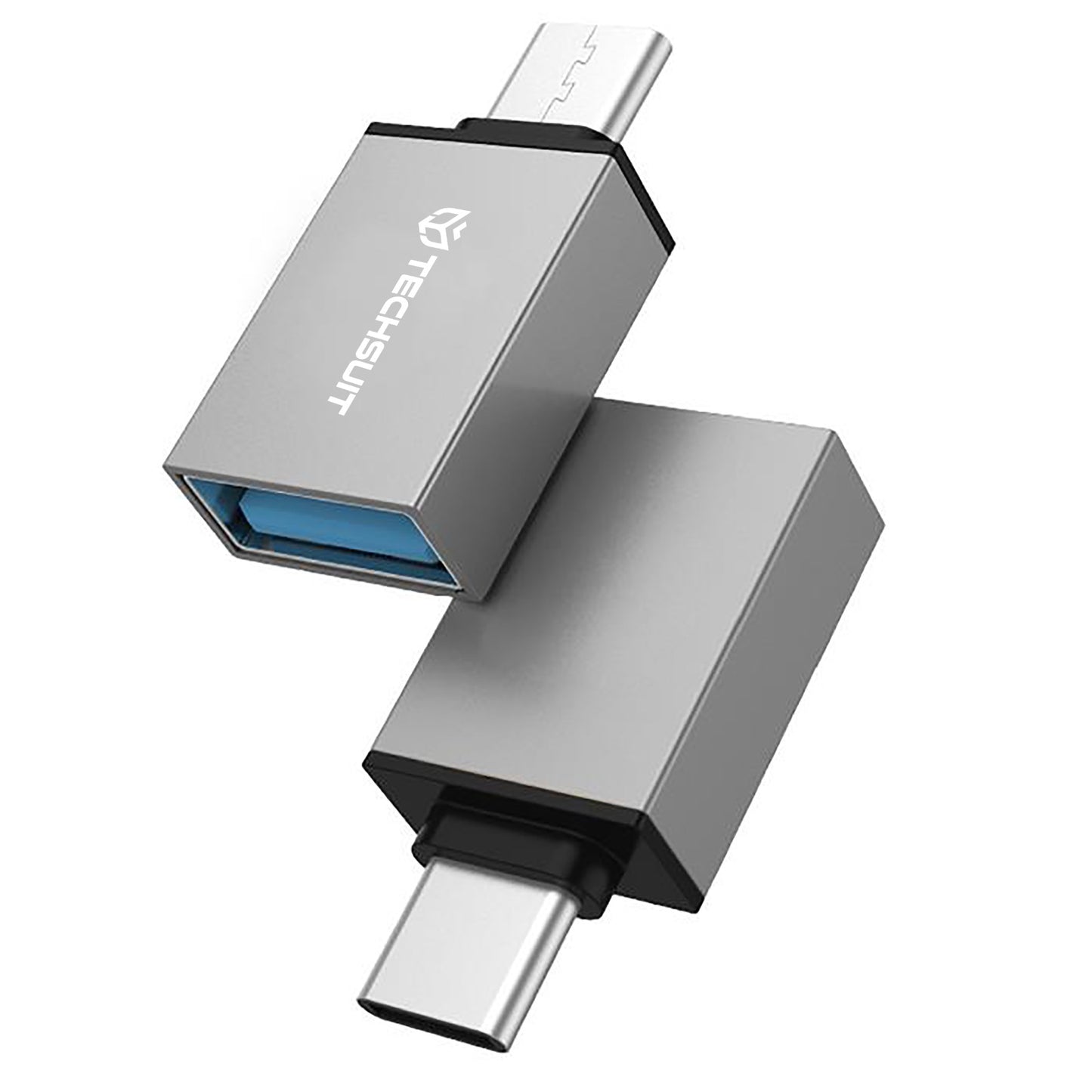Adaptador OTG microUSB / USB-C - USB-A Techsuit A13 DuoVoltX, Gris, Set 2 piezas