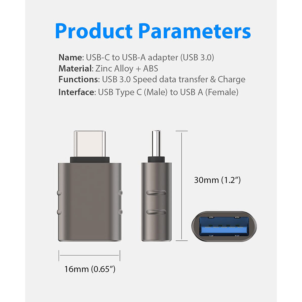 Adaptador OTG USB-C - USB-A Techsuit A10 SlateVolt, Gris
