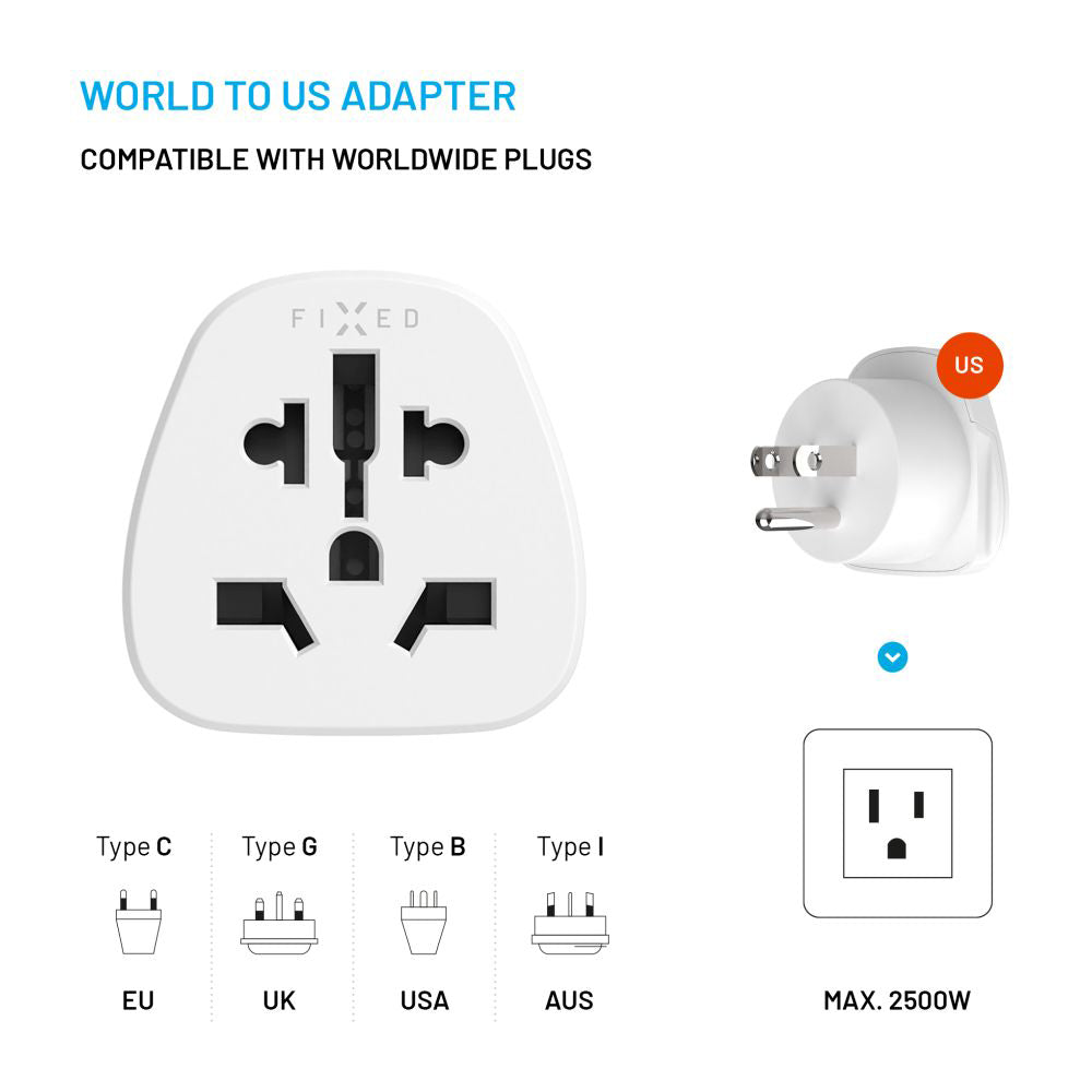 Adaptador de Red Fixed EU / UK / USA - US, Blanco