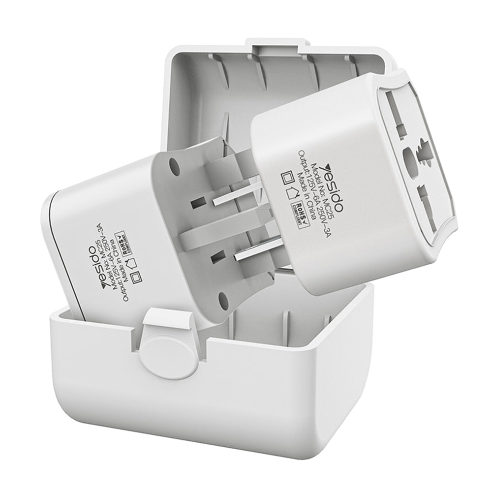 Adaptador de Red Yesido MC25 Travel CN/ US / EU / UK, Blanco
