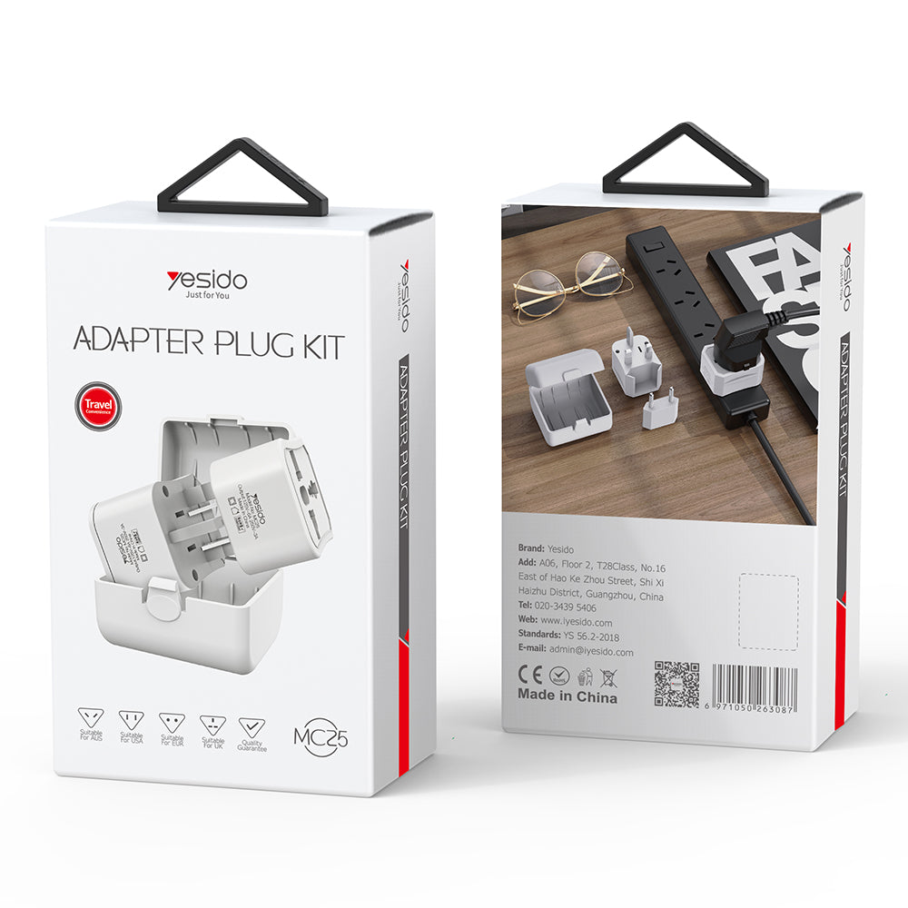 Adaptador de Red Yesido MC25 Travel CN/ US / EU / UK, Blanco