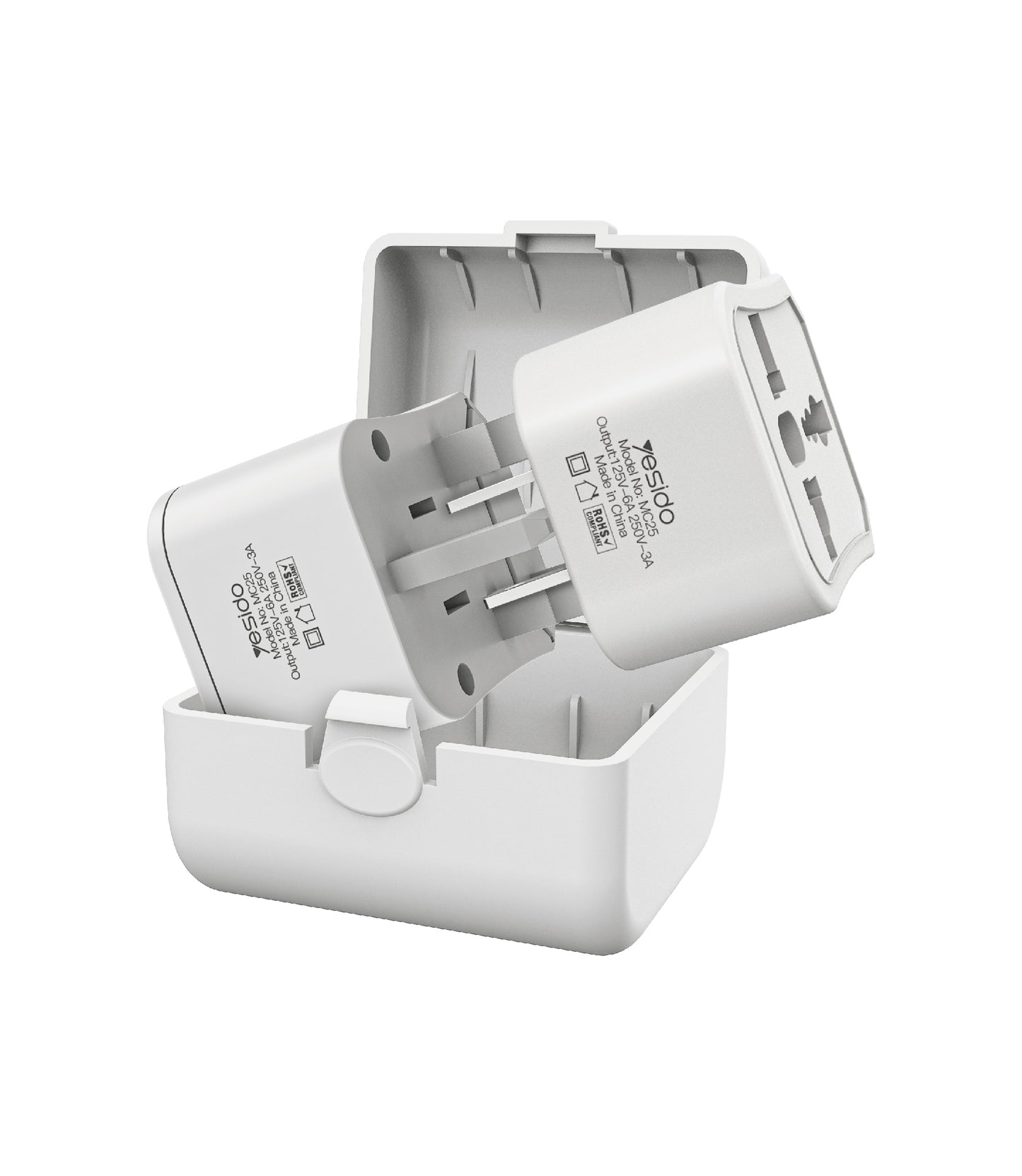 Adaptador de Red Yesido MC25 Travel CN/ US / EU / UK, Blanco