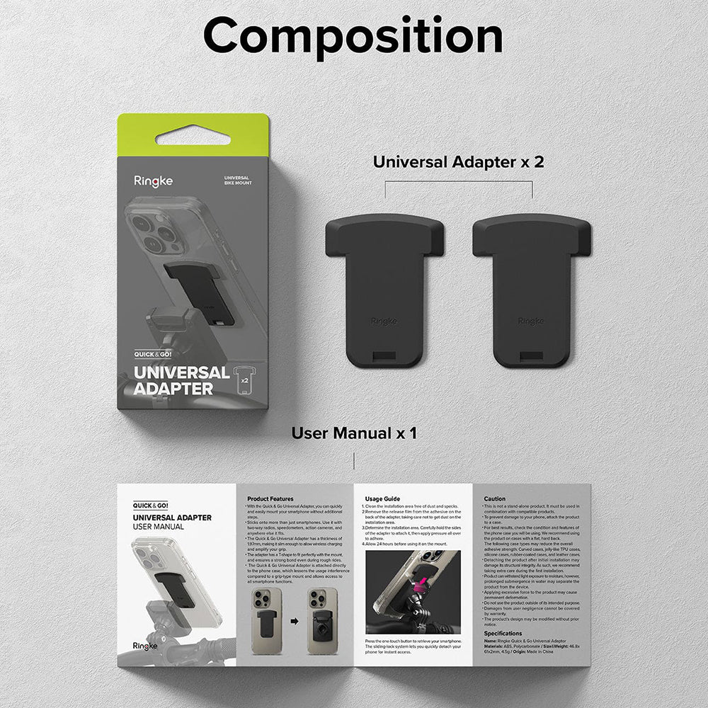 Adaptador de Teléfono Ringke Quick & Go para Soporte de Bicicleta, Set de 2 piezas, Negro