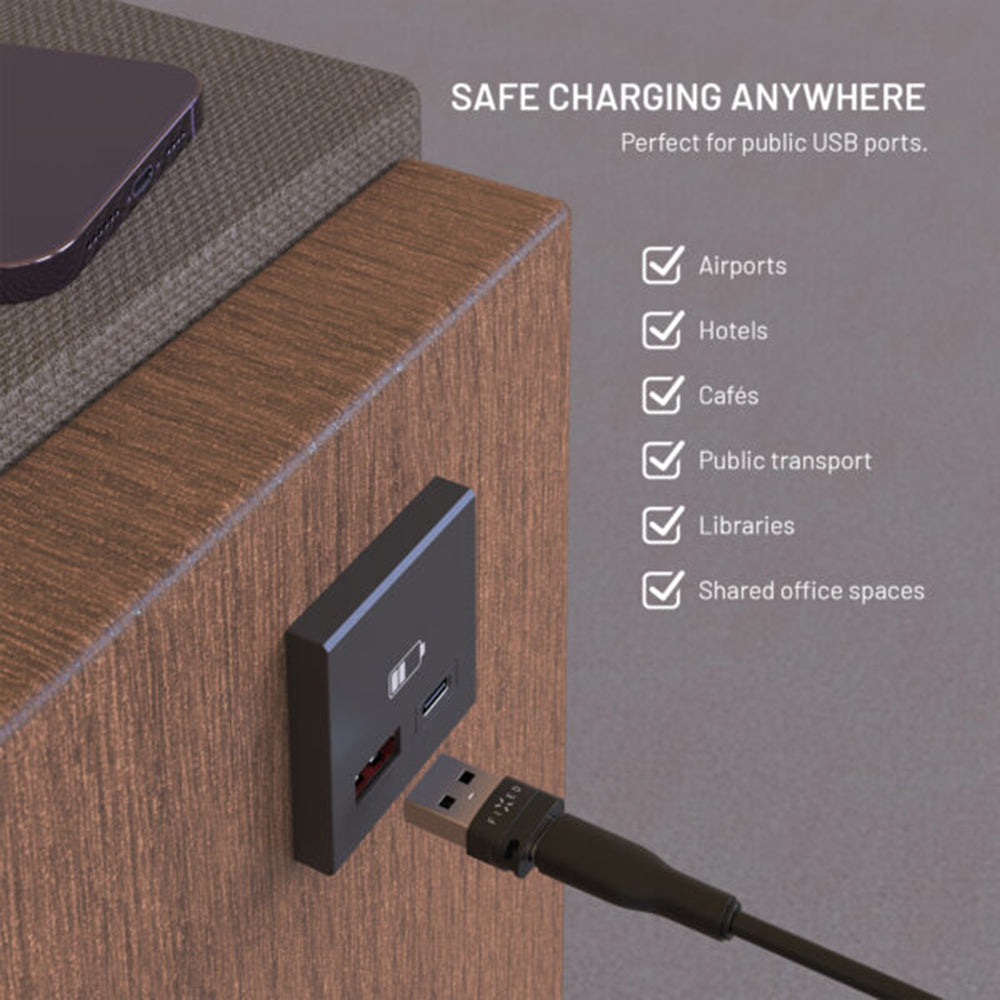 Adaptador USB Bloqueo de Datos Fixed, USB-A / USB-C, 2en1, Negro