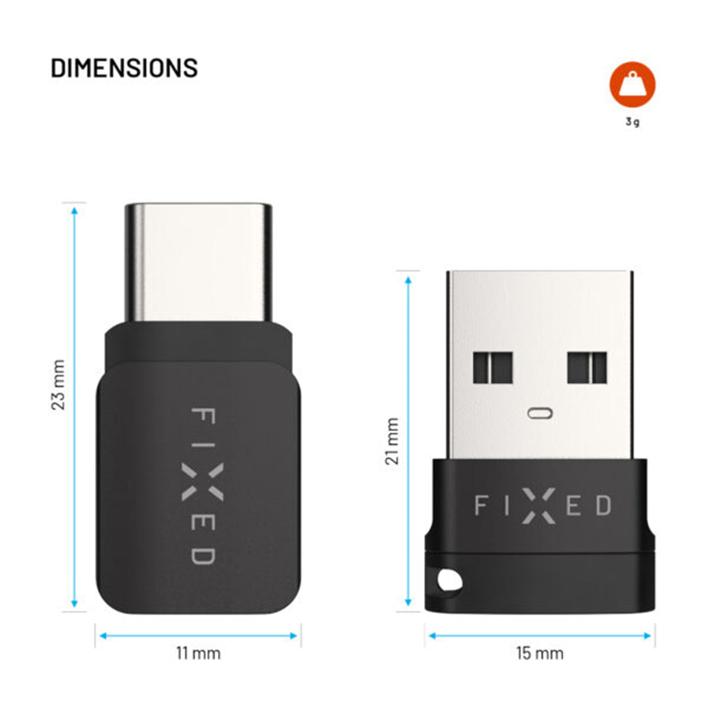 Adaptador USB Bloqueo de Datos Fixed, USB-A / USB-C, 2en1, Negro