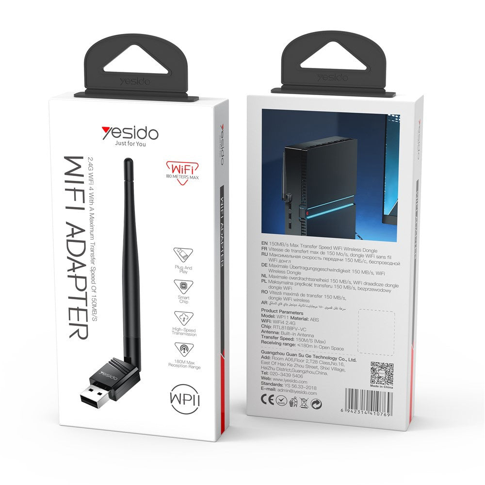 Adaptador inalámbrico Yesido WP11, 150Mbps, Negro