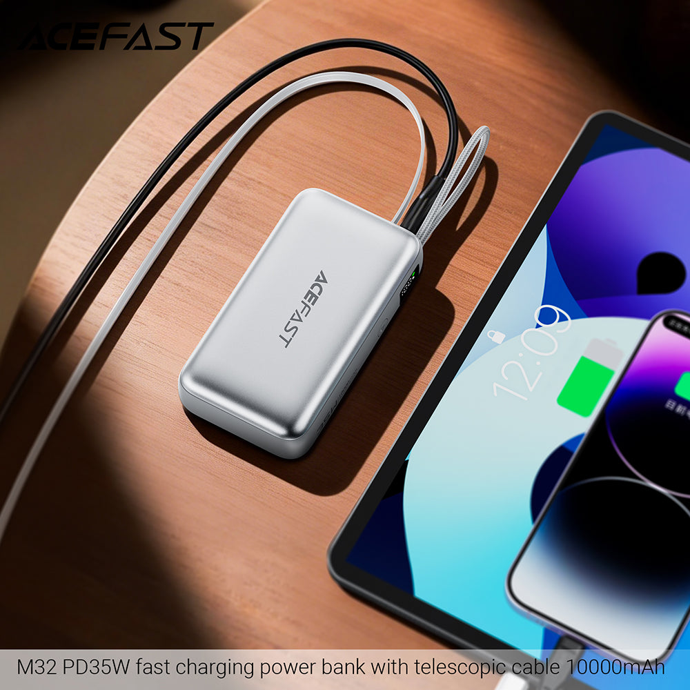 Batería Externa Acefast M32, 10000mAh, 35W, PD, 2 x USB-C, Plateada