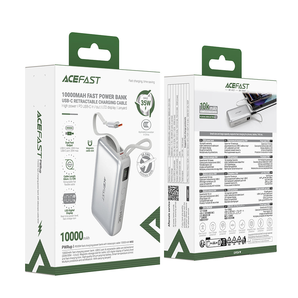 Batería Externa Acefast M32, 10000mAh, 35W, PD, 2 x USB-C, Plateada