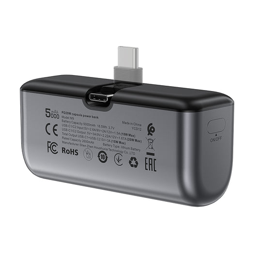 Batería Externa Acefast M9, 5000mAh, 20W, PD, 2 x USB-C, Negra
