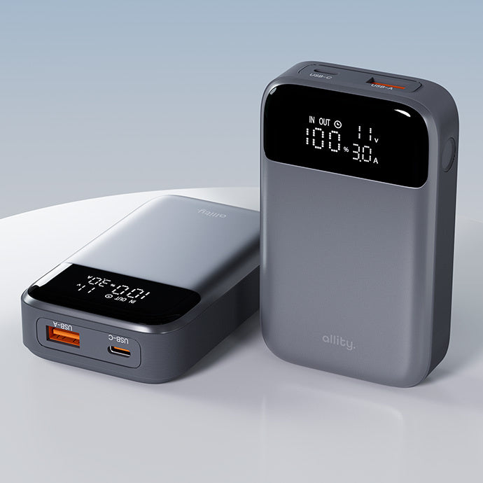Batería Externa Allity. APB-200 PocketPower, 10000mAh, 33W, QC + PD, 1 x USB-A - 1 x USB-C, Gris