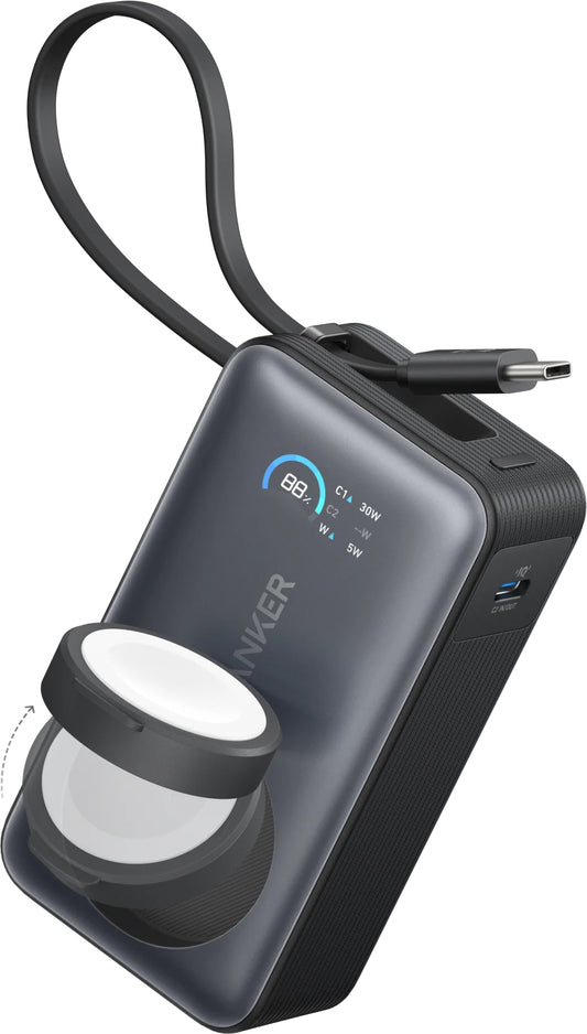 Batería externa Anker MagGo, 10000mAh, 35W, PD + QI, 1 x QI - 2 x USB-C, Negro A1657011