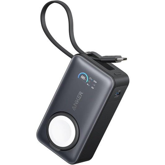 Batería externa Anker MagGo, 10000mAh, 35W, PD + QI, 1 x QI - 2 x USB-C, Negro A1657011