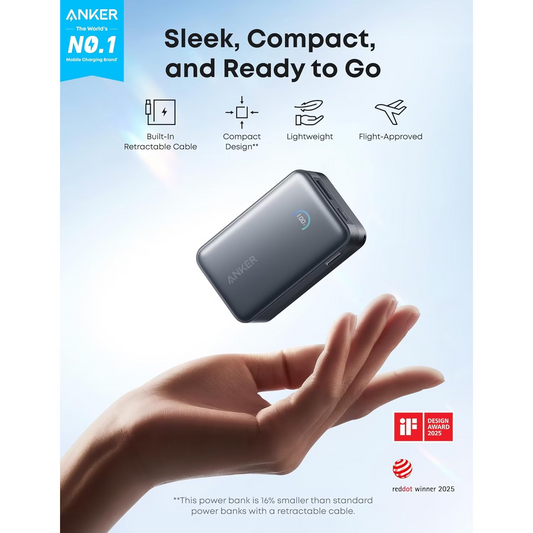 Batería Externa Anker Nano, 10000mAh, 45W, QC + PD, 1 x USB-A - 1 x USB-C, Negra A1638H11