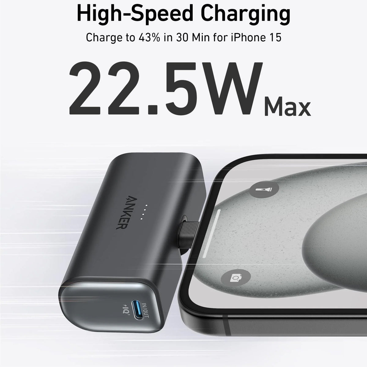 Batería Externa Anker Nano, 5000mAh, 22.5W, PD, 2 x USB-C, Negra A1653H11