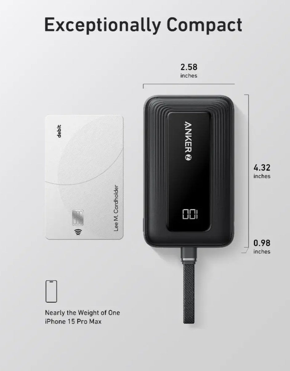 Batería Externa Anker Zolo, 10000mAh, 30W, QC + PD, 1 x USB-A - 2 x USB-C, Negra A1688H11